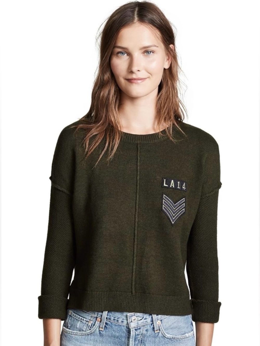 Rails Stafford Military Patch Sweater Olive Cotton Cashmere Knit Medium